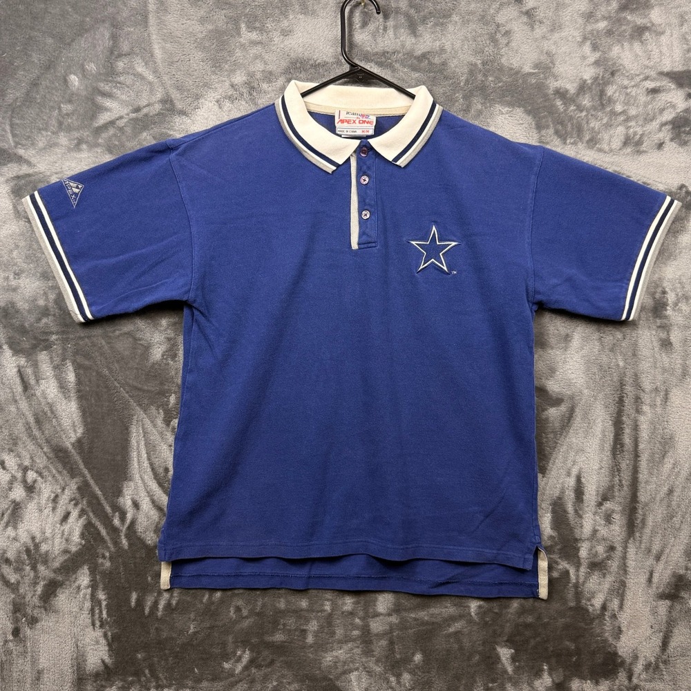 Apex One Polo Shirt Mens M Blue Dallas Cowboys Vintage NFL Embroidered Star